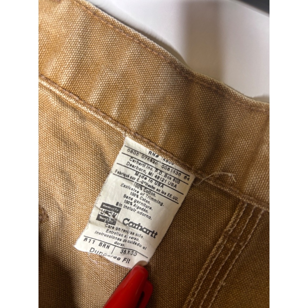 Carhartt B11 BRN Mens‎ Brown Washed Duck Canvas Dungaree Carpenter Pants 38x30 - Picture 6 of 6